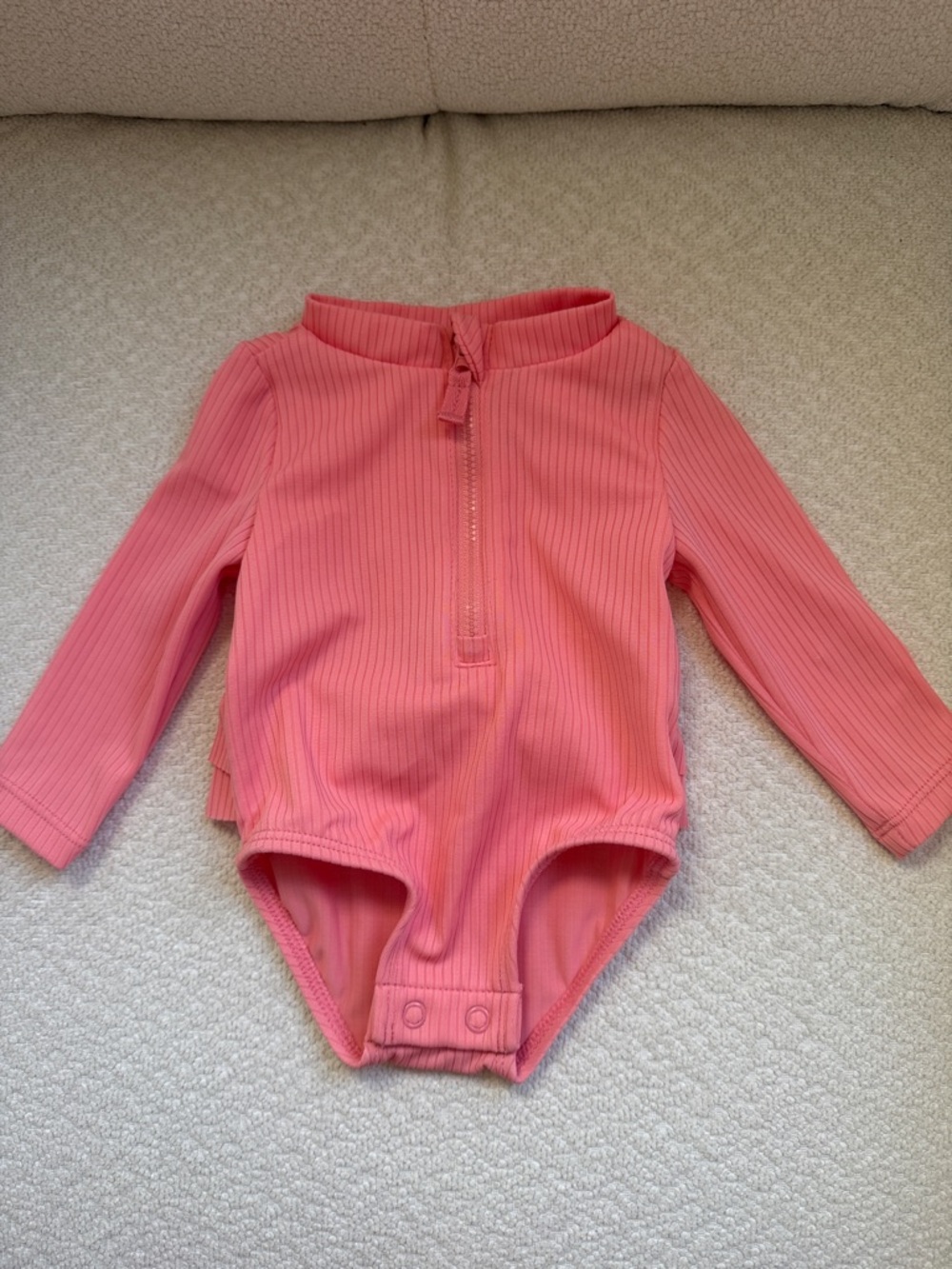 Carter's Coral Pink Ribbed Long-Sleeve One-Piece bathing suit